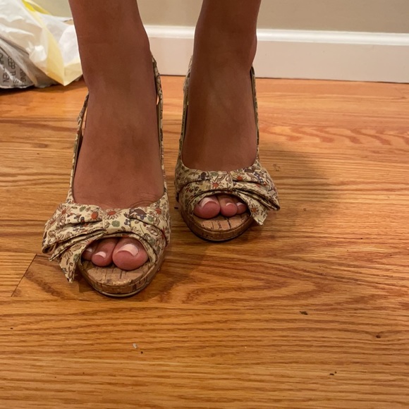 Peep toe flower printed cork heel - Picture 5 of 6